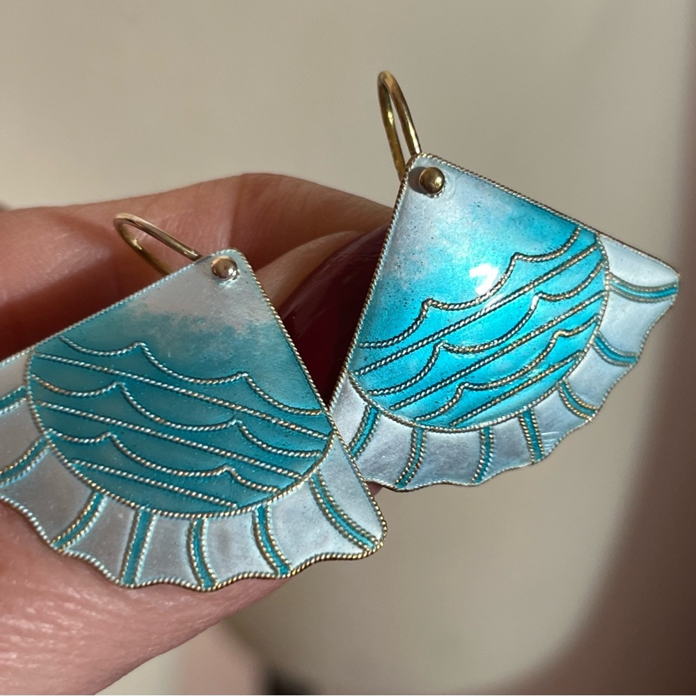 Vintage Cloisonne enameling Pale Blue Mermaidcore Retro earrings